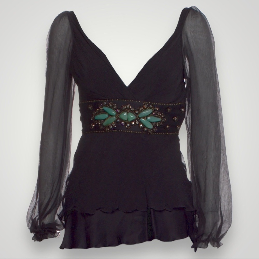 Carlos Miele 1230$ Black Silk Beaded Blouse ♟️